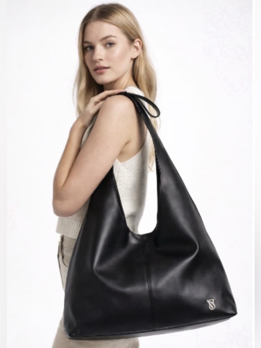 Victoria's Secret Black bow Oversized faux Leather Tote Shoulder Bag